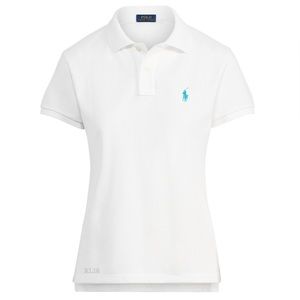 White Polo collared shirt with Tiffany blue horse